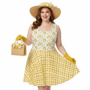 Plus Size Yellow Gingham 1950s Chick Swing Dress